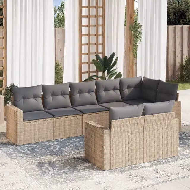 vidaXL Set Divano da Giardino 8 pz in Polyrattan con Cuscini Beige e Grigio