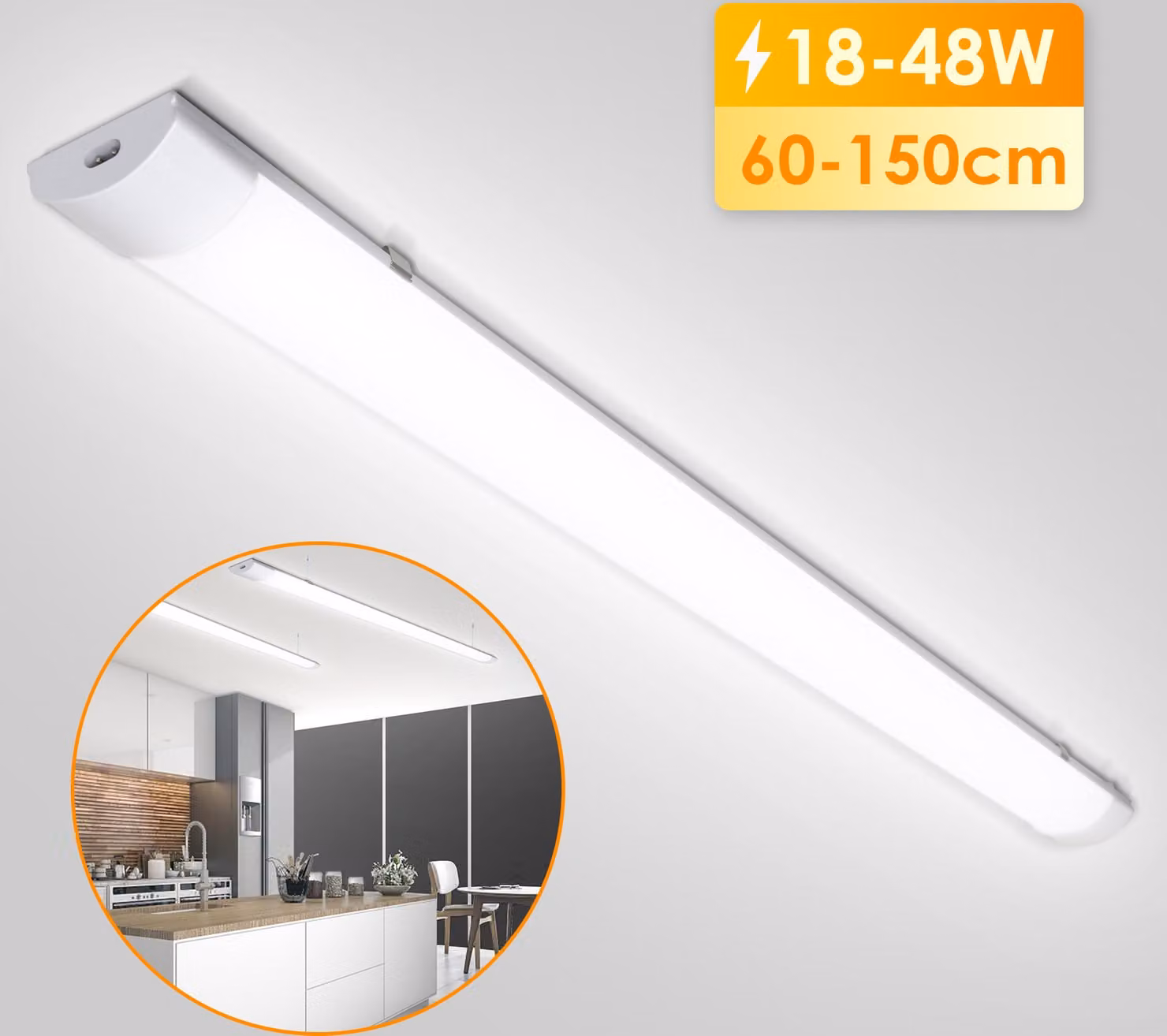 Clanmacy 48W LED a prova di umidità apparecchio di illuminazione diffusore 150cm 4000K bianco neutro IP65 impermeabile lampada officina impermeabile lampada cantina