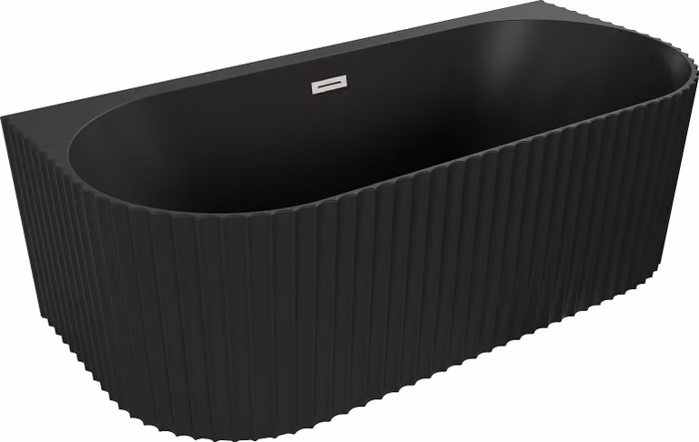 Mexen Sella vasca freestanding a parete scanalata 170 x 80 cm, nero opaco, troppopieno in nichel spazzolato - 52711708071-97