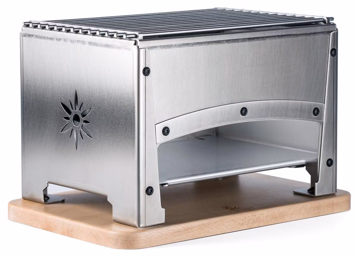Barbecue a carbone compatto, in acciaio inossidabile 18/10, dimensioni 32x22x21,5 cm