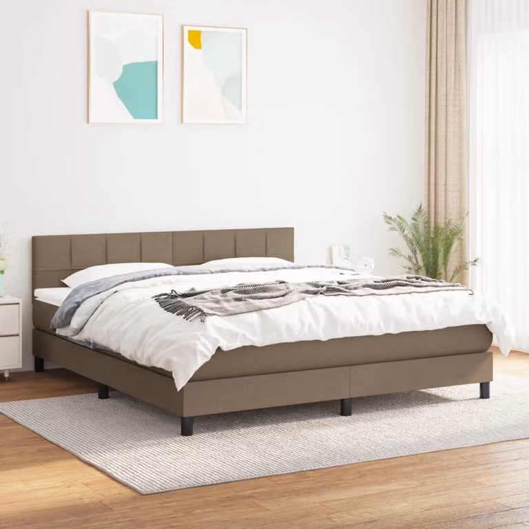 vidaXL Giroletto a Molle con Materasso Ibrido in Tessuto Tortora L/P/H: 160 x 200 x 88 cm