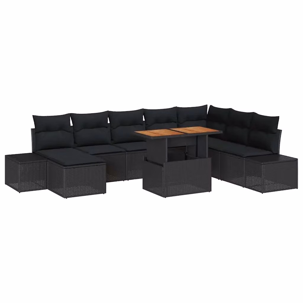 Set Divano da Giardino Moderno vidaXL in 9 Pezzi con Cuscini e Contenitore Nero in Rattan e Metallo – 2
