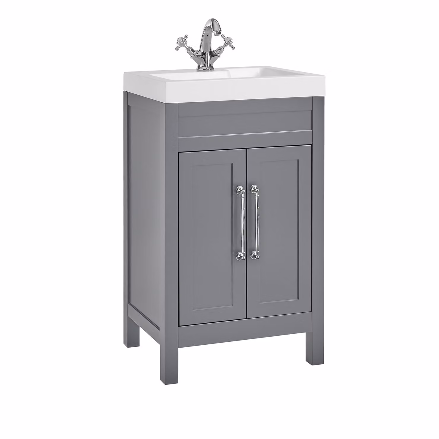 Mobile Bagno Grigio Chiaro da 500mm con Lavabo e Maniglie Classiche con Barra a T Cromato - Warwick