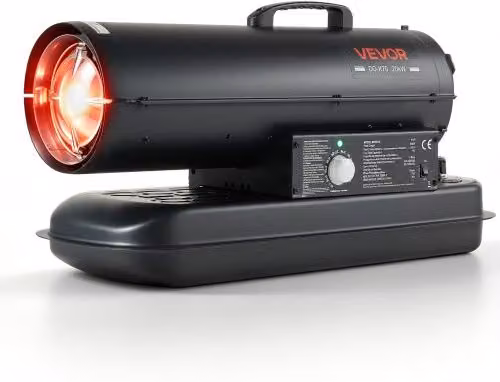 VEVOR Cannone Termico Diesel a Combustione Diretta con Termostato Nero, Riscaldatore a Cherosene ad Aria Forzata Potenza 20 kW, Riscaldamento Rapido, per Garage, Magazzino, Officina e Cantiere