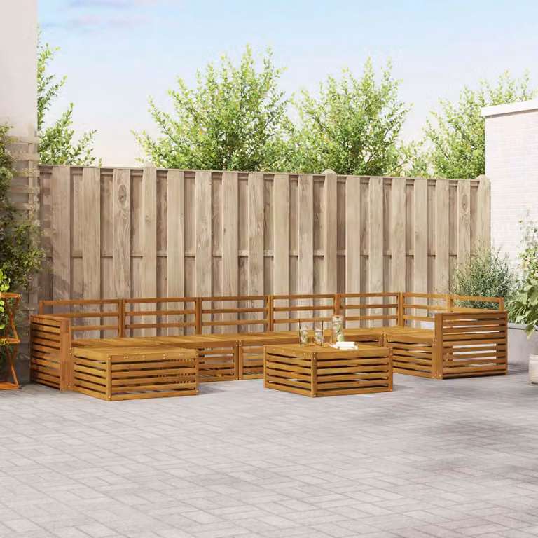 Set di divani da esterno vidaXL 8 pezzi in legno di acacia marrone con cuscini inclusi per giardino e terrazza