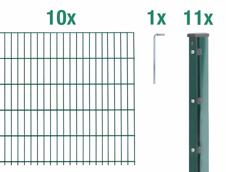 Alberts 675141: Recinzione a pannelli doppi, set completo da 22 elementi, rivestita in plastica, colore verde, altezza 123 cm, lunghezza 25 metri