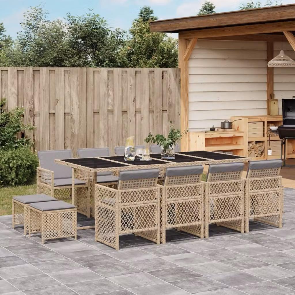Maison Exclusive - Set da Pranzo da Giardino 13 pz con Cuscini Beige in Polyrattan