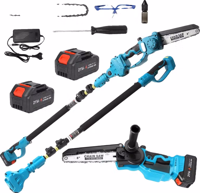 Motosega elettrica, design 2 in 1, lunghezza regolabile, 2 batterie, 2 batterie