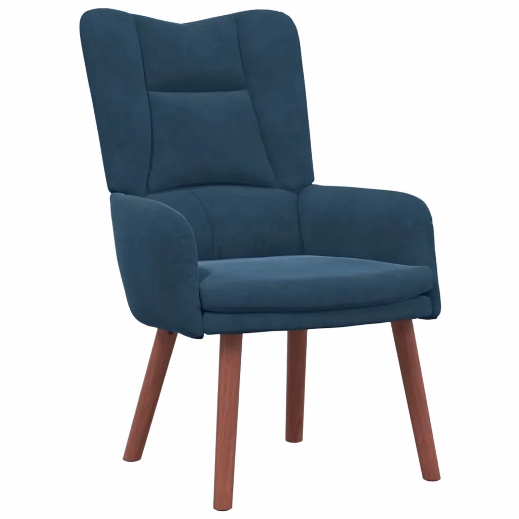 Poltrona Sedia in Velluto Blu con Braccioli e Struttura in Legno di Gomma Design In L/P/H: 63 x 67 x 94 cm – 2