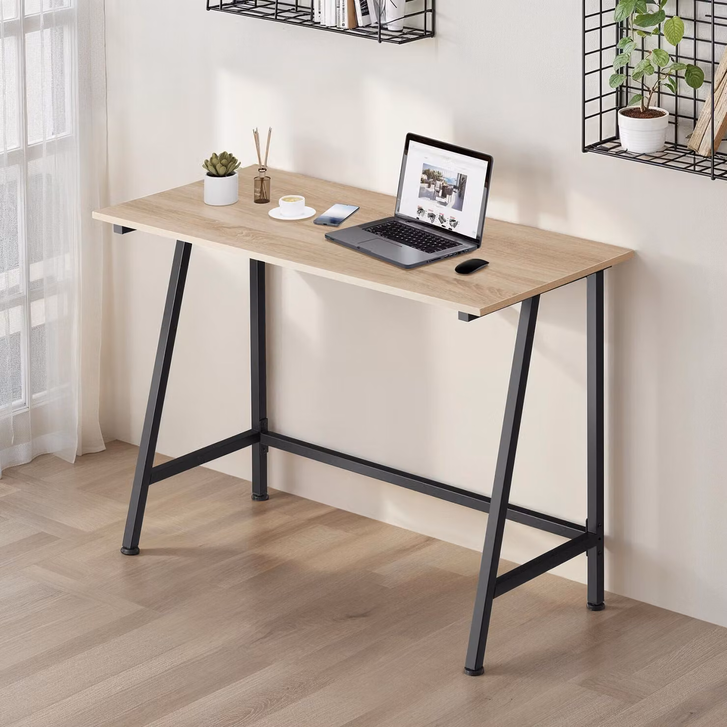 Scrivania da scrittura TecTake in stile industriale con piano in legno rovere e struttura in metallo, L: 100 cm, P: 50 cm, H: 77 cm – 2