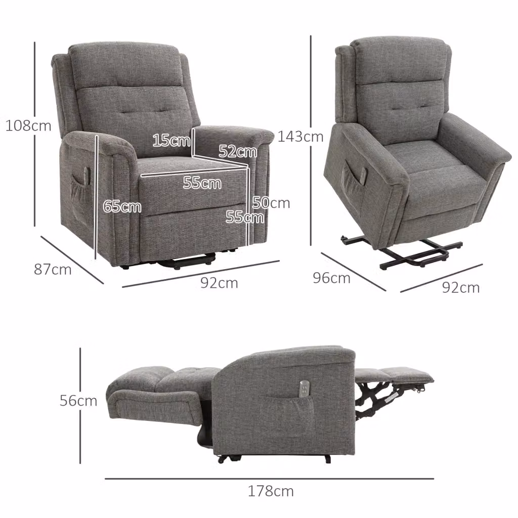 Poltrona reclinabile con funzione alzapersona e poggiapiedi MIVRAY in tessuto grigio L: 108 cm, P: 87 cm, H: 92 cm – 2