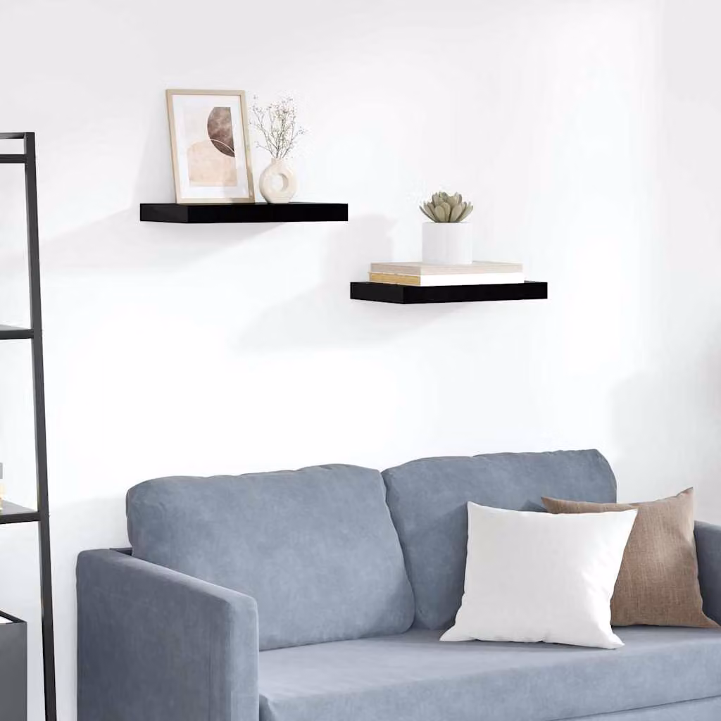 Set di 2 Scaffali a Parete vidaXL in MDF Nero Lucido L 40 cm x P 23,5 cm x H 3,8 cm