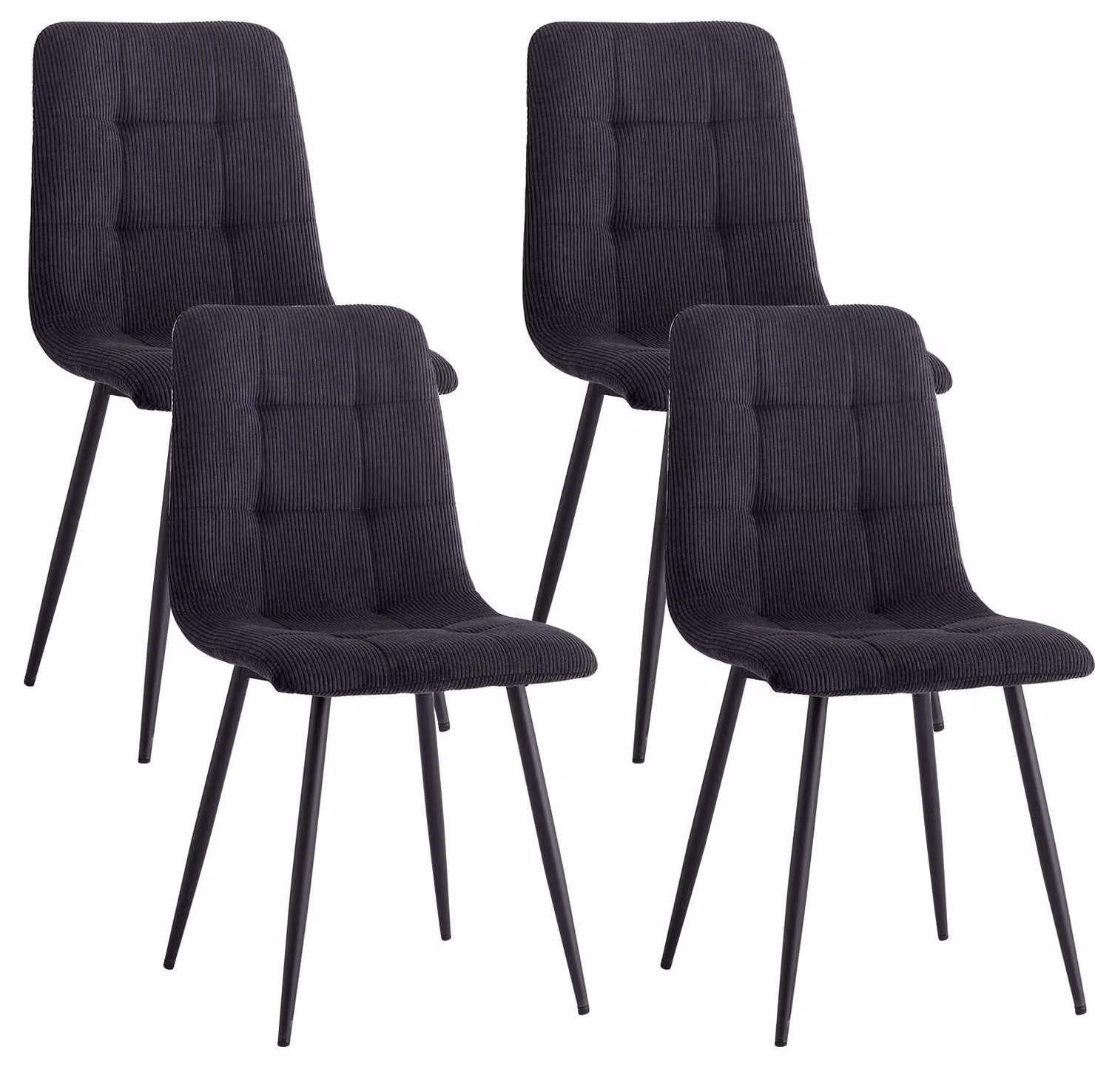 Set di 4 sedie da pranzo - Sedia imbottita - Rivestimento in tessuto - Gambe in metallo - Design moderno - Senza braccioli - Nero