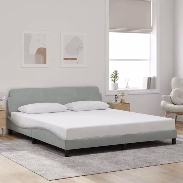 Letto con giroletto Dover vidaXL in velluto grigio L 180 cm x P 200 cm x H 185 cm – 1