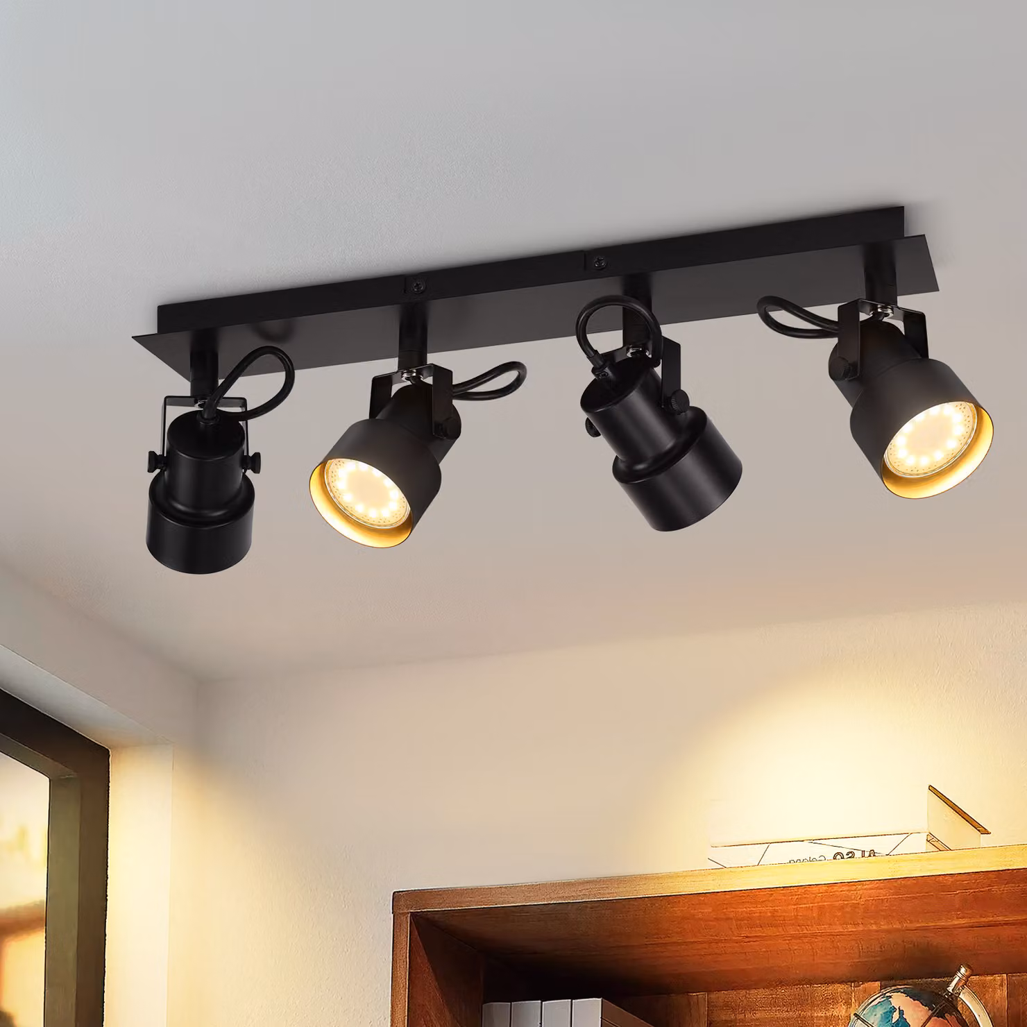 ZMH faretto da soffitto 4 fiamme nero faretto da soffitto 350° rotante faretto da parete GU10 lampada da corridoio vintage retro faretto industriale per soggiorno camera da letto cucina (senza lampadina)