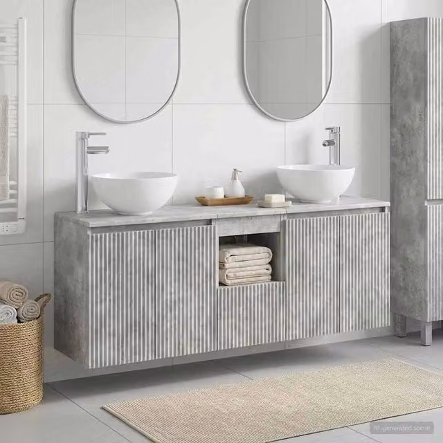 Set di Armadi da Bagno 3 pz Grigio Cemento 129 x 35 x 80 cm 3405620