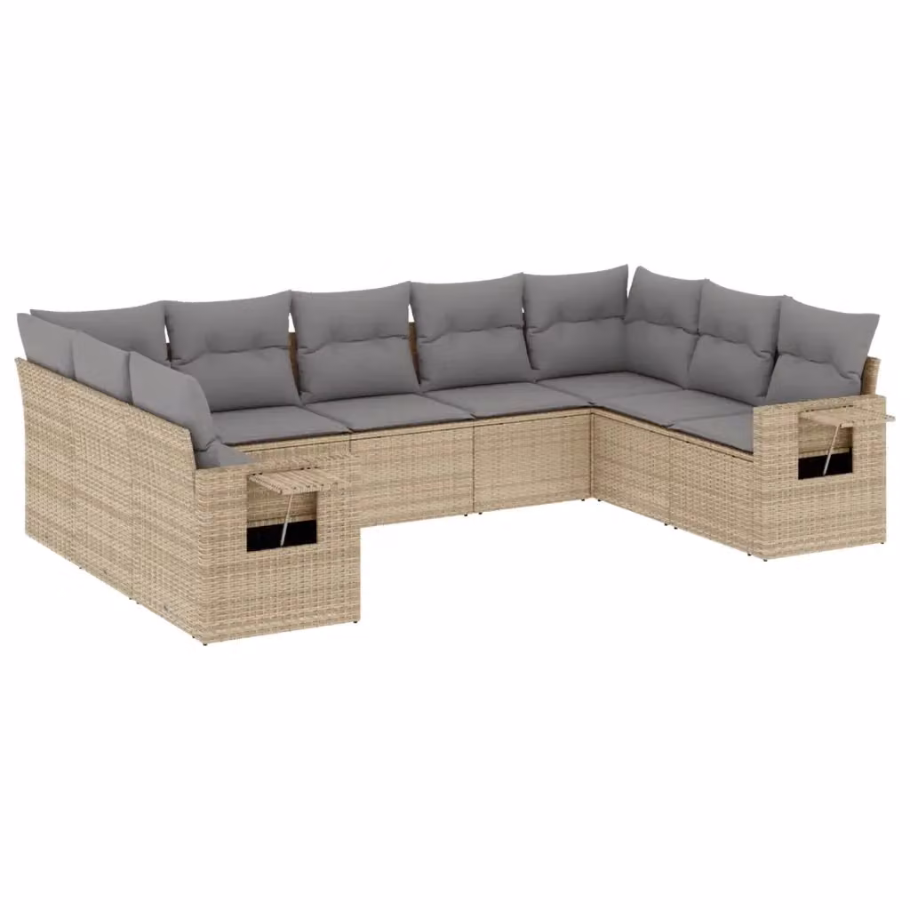 vidaXL Set Divano da Giardino a L 9 pz con Cuscini Beige e Grigio in Polyrattan e Acciaio – 2