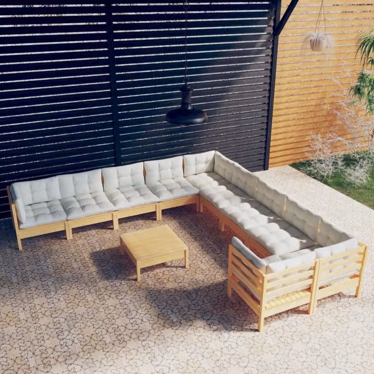 Maison Exclusive - Set Divani da Giardino 11 pz con Cuscini Crema Massello di Pino