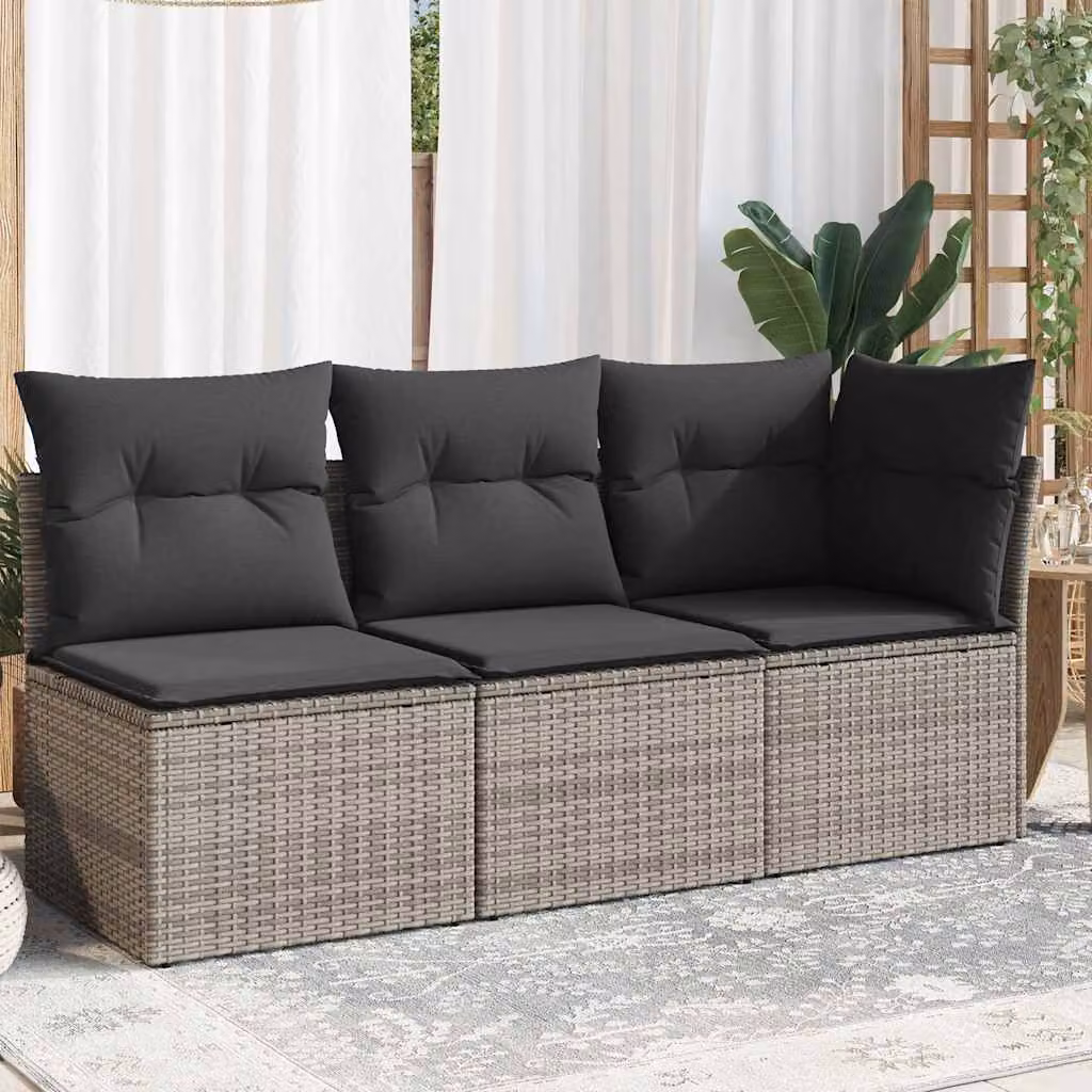 vidaXL Divano da giardino a 3 posti in polyrattan grigio con cuscini imbottiti e coperture rimovibili