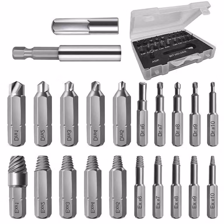 Kit per l'estrazione di viti danneggiate - Set da 22 pezzi con punte da trapano