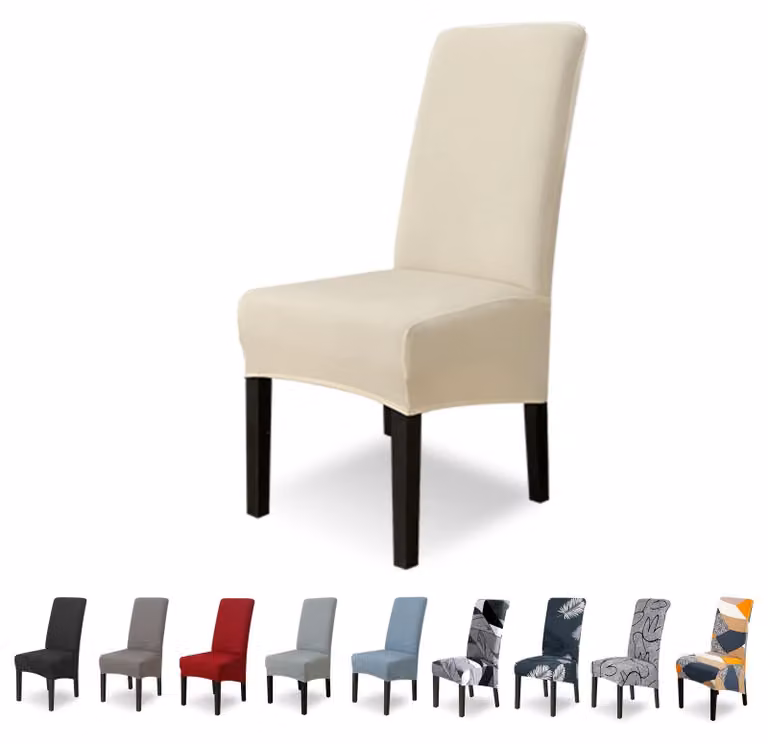 Set di 4 copri-sedia da pranzo elasticizzati, taglia XL, color beige