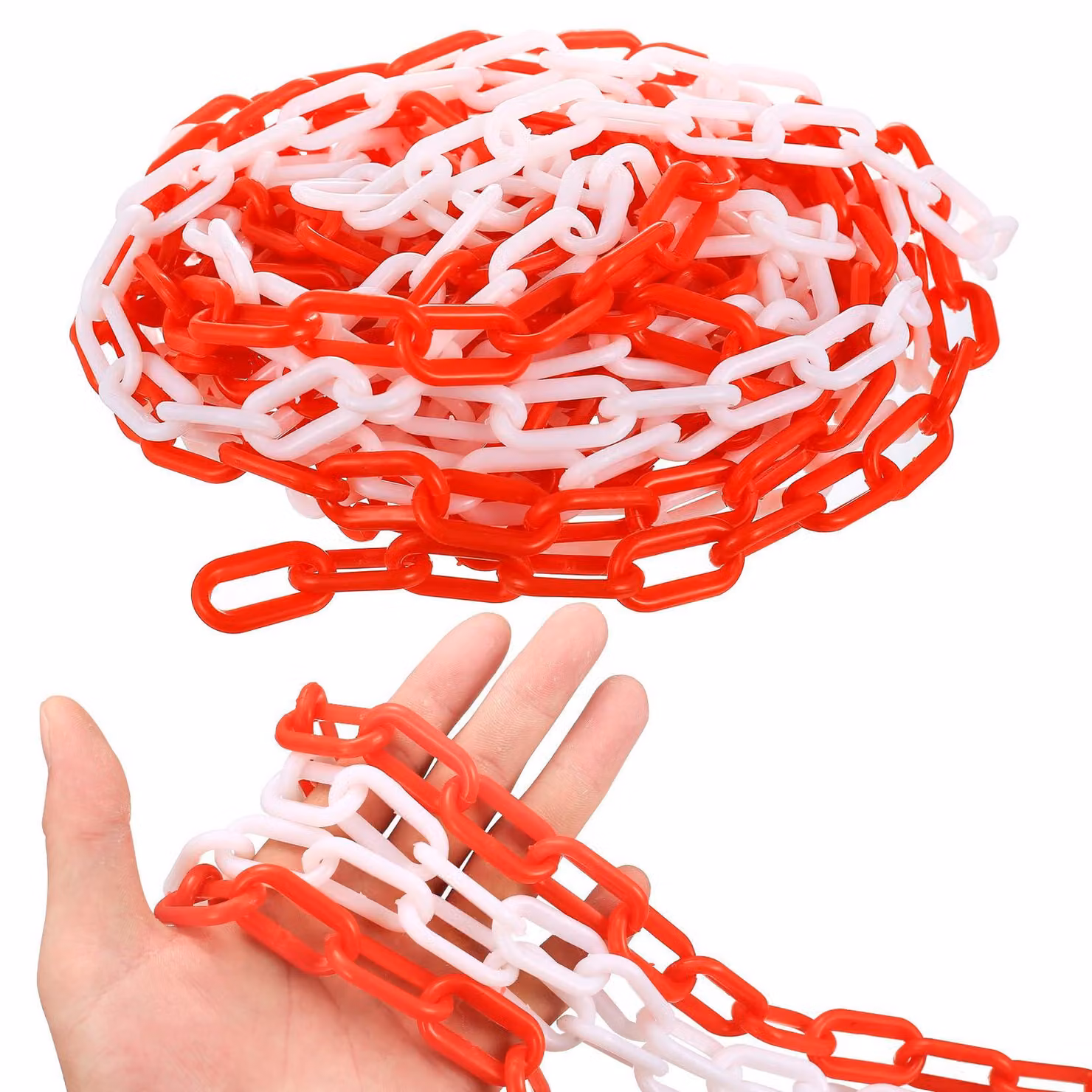 Catena di delimitazione, rosso e bianco, 11 metri x 6 mm, in plastica, per parcheggi ed eventi