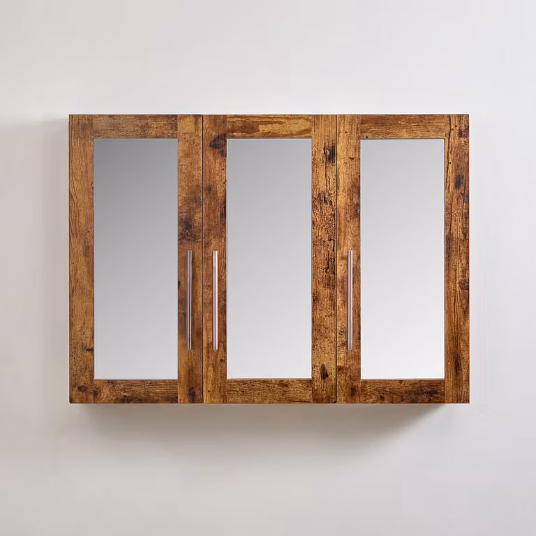 Mobiletto a Specchio da 600mm x 650mm en Rovere Scuro - Completo di Maniglie con Impugnature a Dito in Bronzo Spazzolato - Cluo