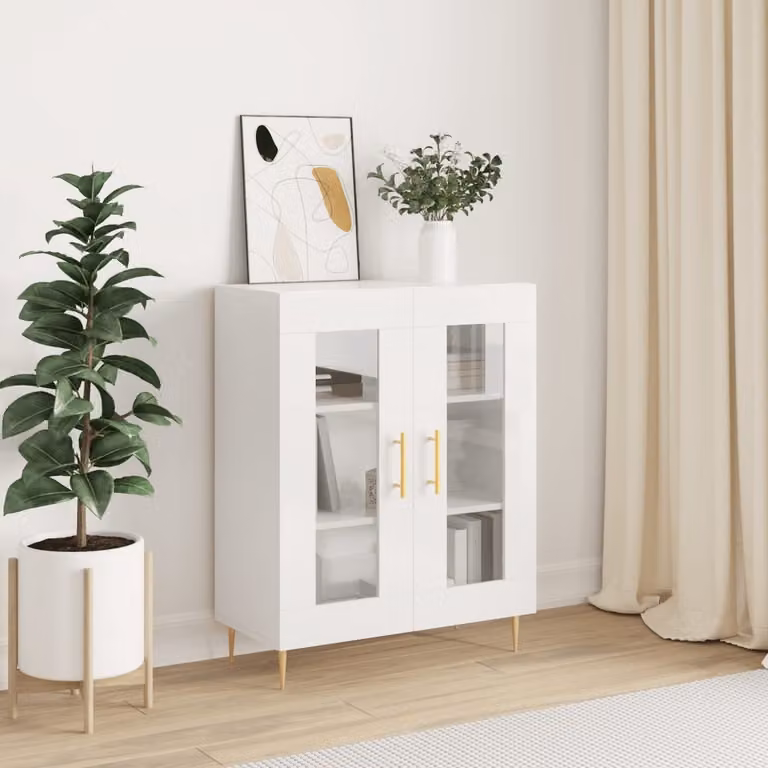 Credenza vidaXL in legno multistrato bianco lucido L: 69,5 cm, P: 34 cm, H: 90 cm