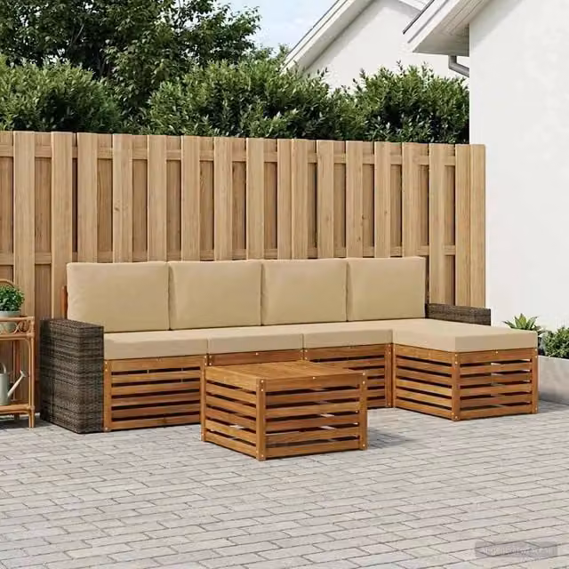 Set di divani da esterno 6 pz Naturale e Beige 3384279