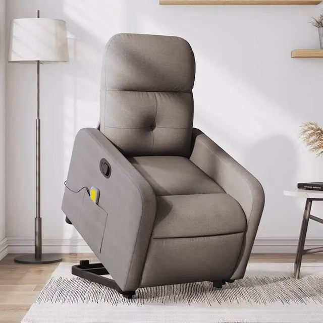 Poltrona Alzapersona Reclinabile con Assistenza Elettrica vidaXL in Tessuto Beige e Grigio – 1