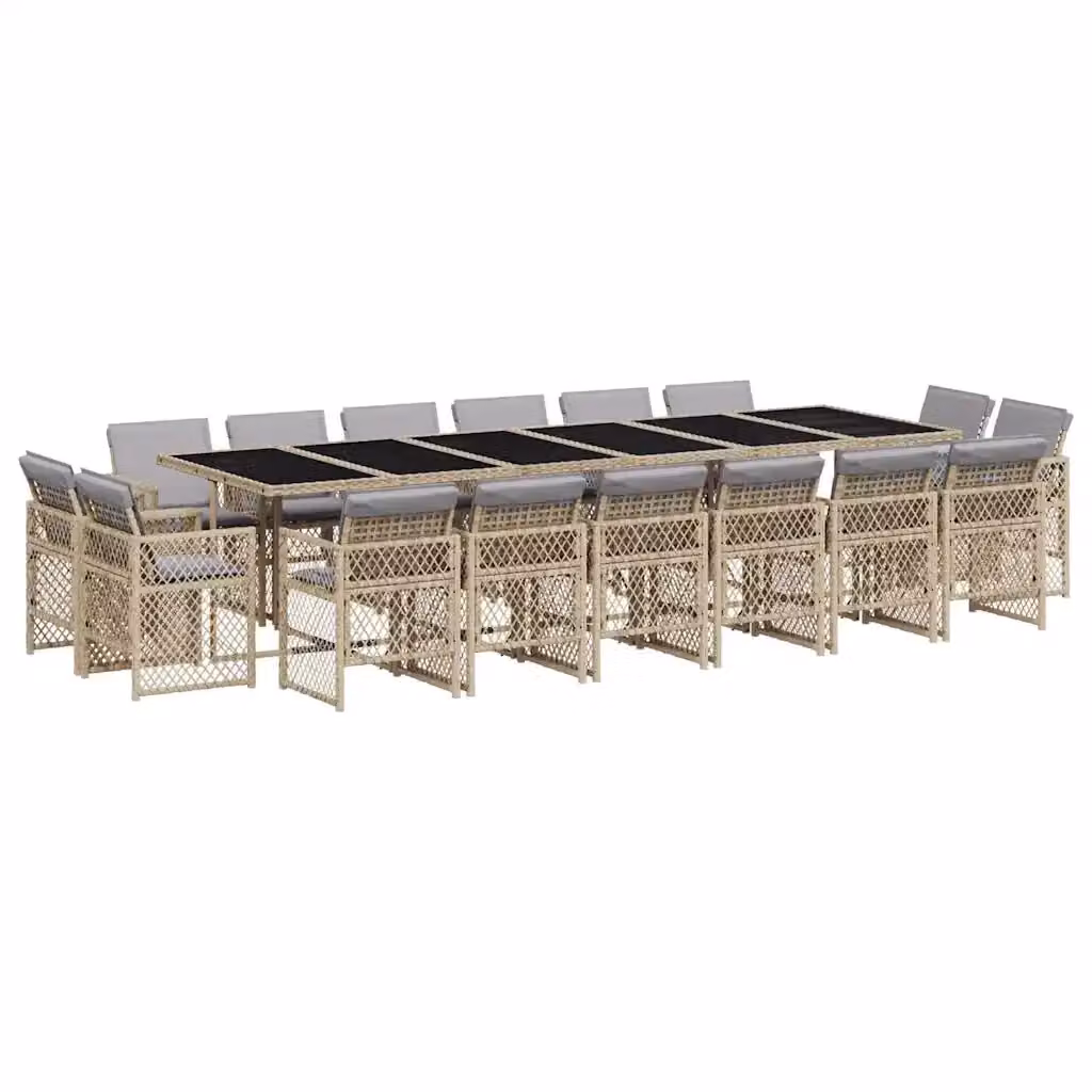 Set da pranzo da giardino VIDAXL in polyrattan con piano in vetro e cuscini, 17 pezzi, colori beige, nero o grigio – 2