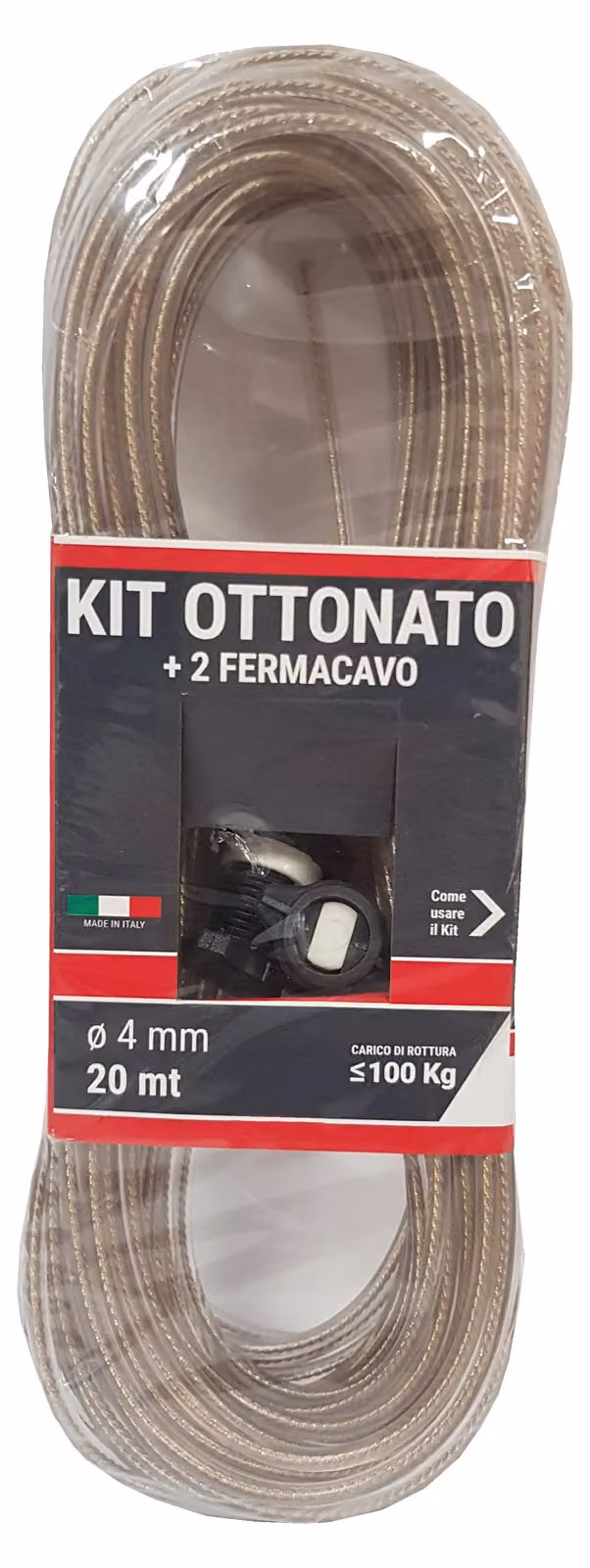 KIT CAVETTO STENDIBIANCHERIA MATASSA Ø 4 mm - 20 mt - con due fermacavi