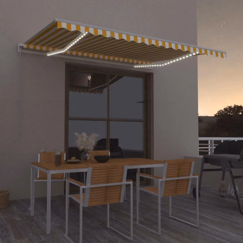 Tenda retrattile vidaXL in alluminio e poliestere, Giallo e Bianco, L: 400 cm, P: 350 cm