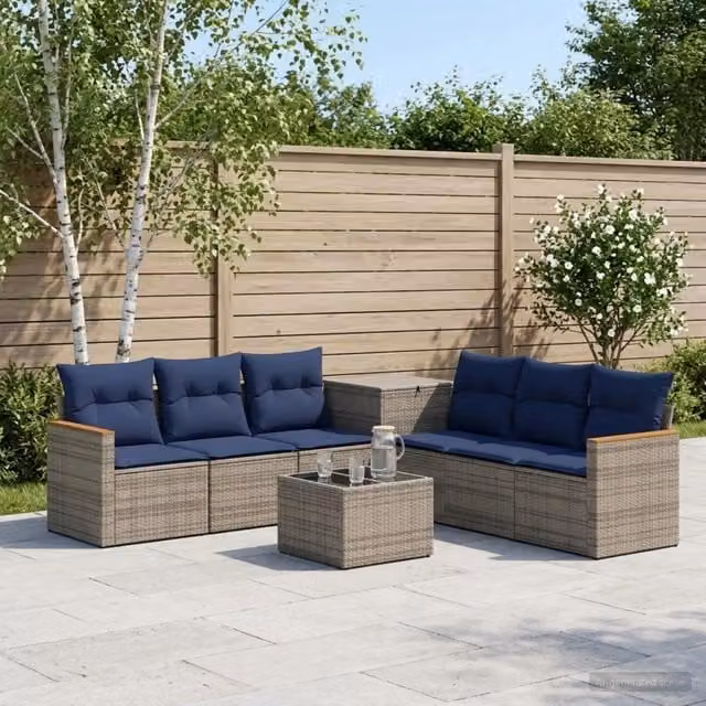 Set di divani 8 pz Grigio e Blu Navy 55 x 55 x 37 cm 3448543