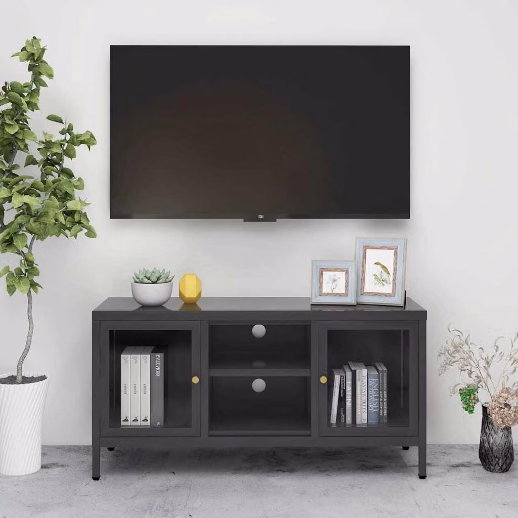 Mobile TV vidaXL in acciaio e vetro, colore antracite, L 105 cm x P 35 cm x H 52 cm