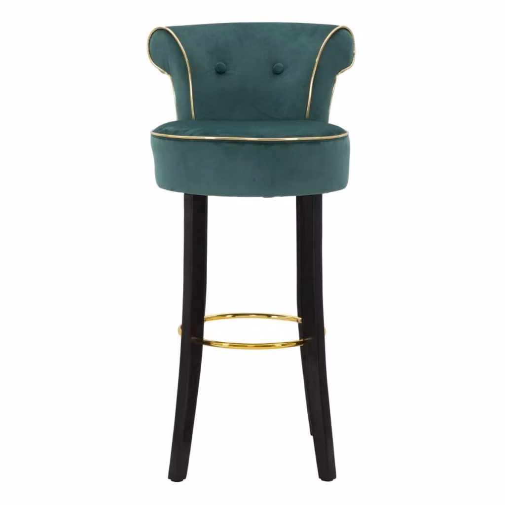 Sgabello da bar Luxy Vikasa Home in velluto verde con struttura in legno e dettagli dorati – 2