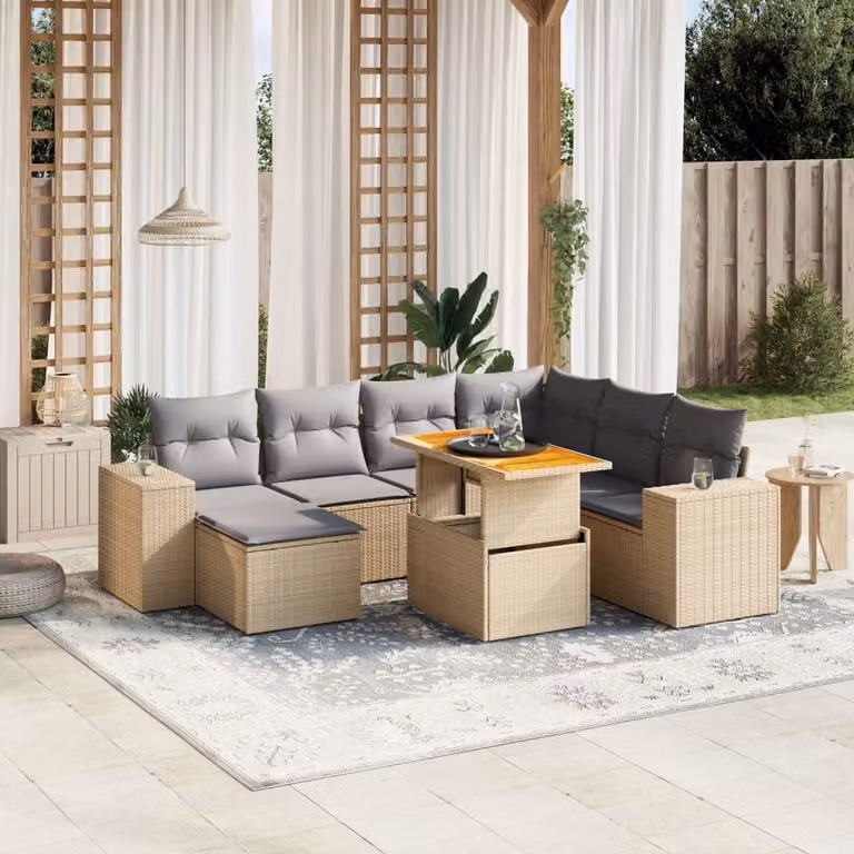 Maison Exclusive - Set Divano da Giardino 8 pz con Cuscini Beige in Polyrattan