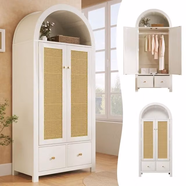 Armadio con ante e cassetti ¨C Minimal ¨C Bianco stile campagna 181x78x45 cm con appendiabiti