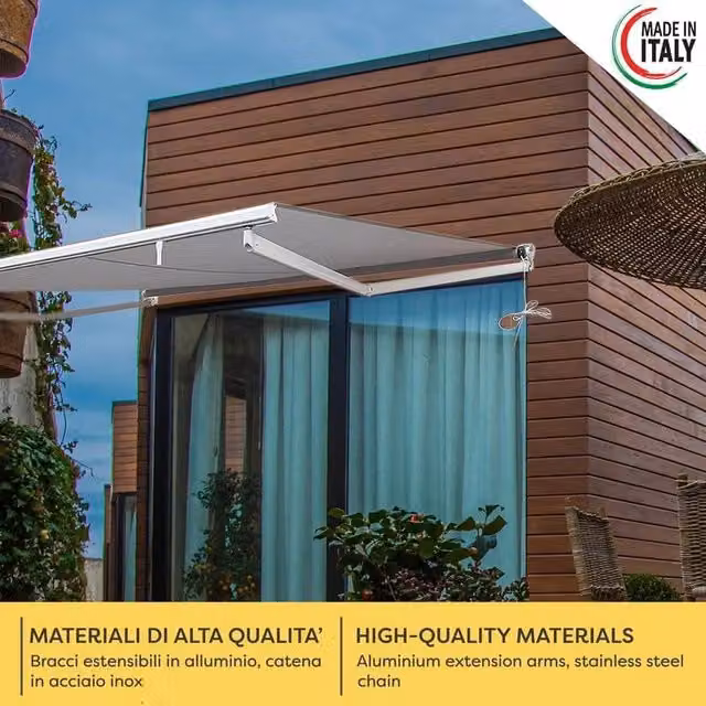 Tenda da Sole a Bracci Estensibili Tempotest Para' TENDEEVOLUTION Colore Verde 5 con Mantovana Ondulata e Arganello Destro L: 3,9 m x Sporgenza: 3,10 m – 1