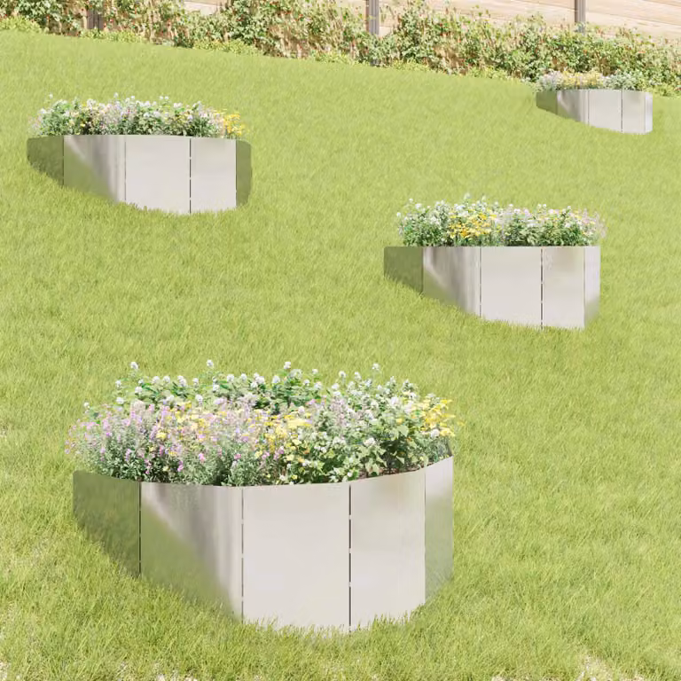 Set di 4 bordure per prato vidaXL in acciaio color argento, 100 x 45 cm