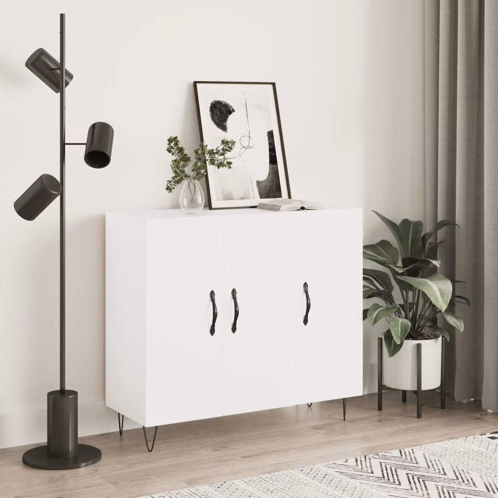 Credenza moderna vidaXL bianca in legno e metallo L 90 cm, P 34 cm, H 80 cm
