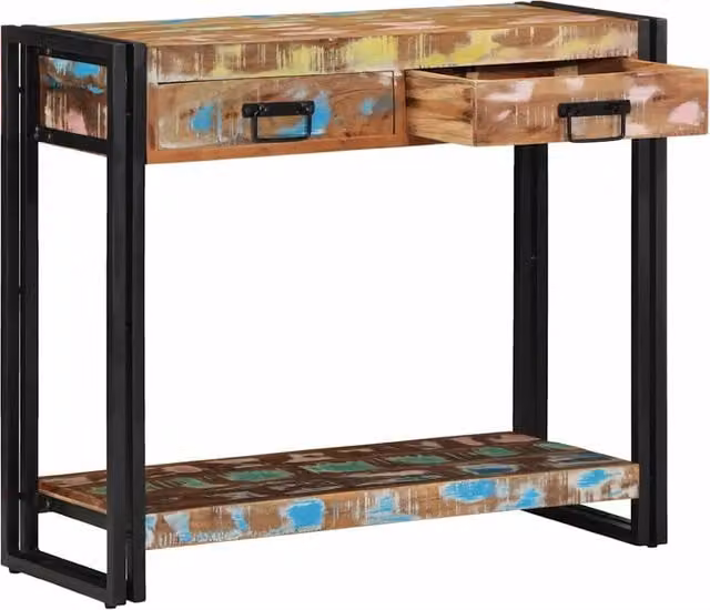 Tavolo Consolle Moderno Multicolore in Legno e Metallo con Design Astratto L/P/H: 75 x 33 x 75 cm – 1