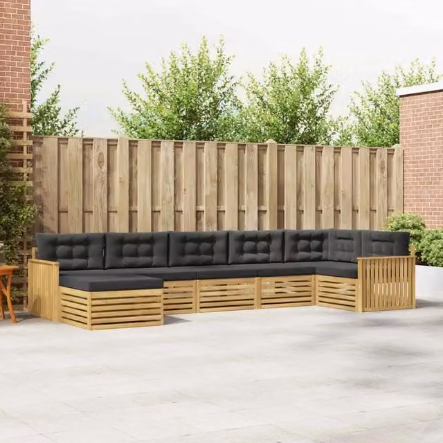 Set di divani da esterno a L vidaXL in legno di acacia con 7 pezzi, colore bianco e antracite – 1
