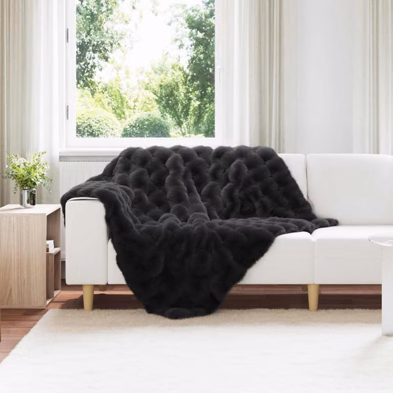 Set di 4 copertine antiscivolo vidaXL Olite in finta pelliccia di coniglio, Nero, 150 x 130 x 150 cm