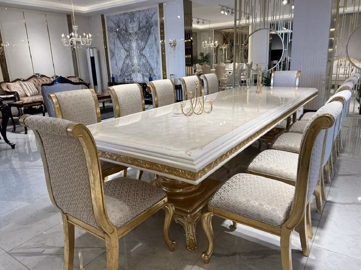 Casa Padrino tavolo da pranzo barocco crema / bianco / oro 250 cm - Mobili barocchi