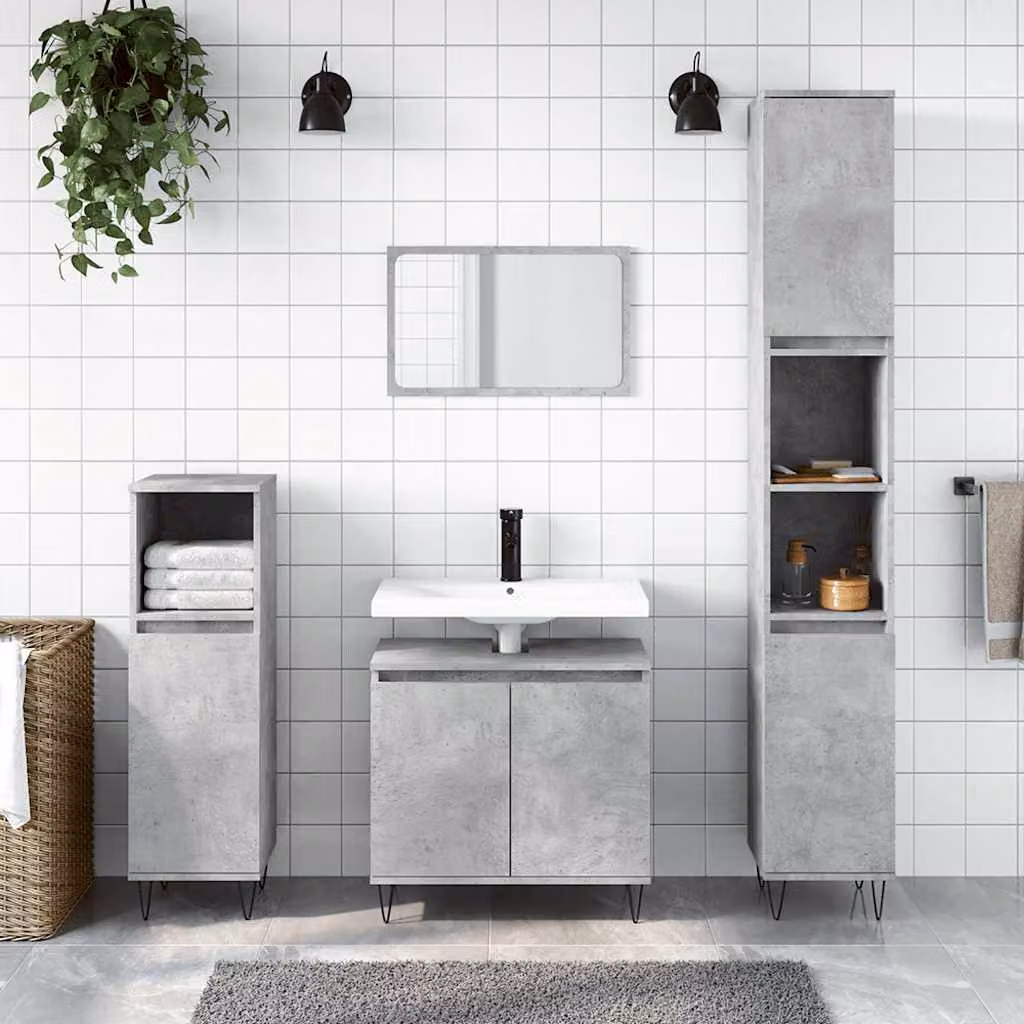 Armadietto da bagno vidaXL in stile industriale, colore grigio, con ante a battente e ripiani interni, L: 58 cm, P: 33 cm, H: 60 cm