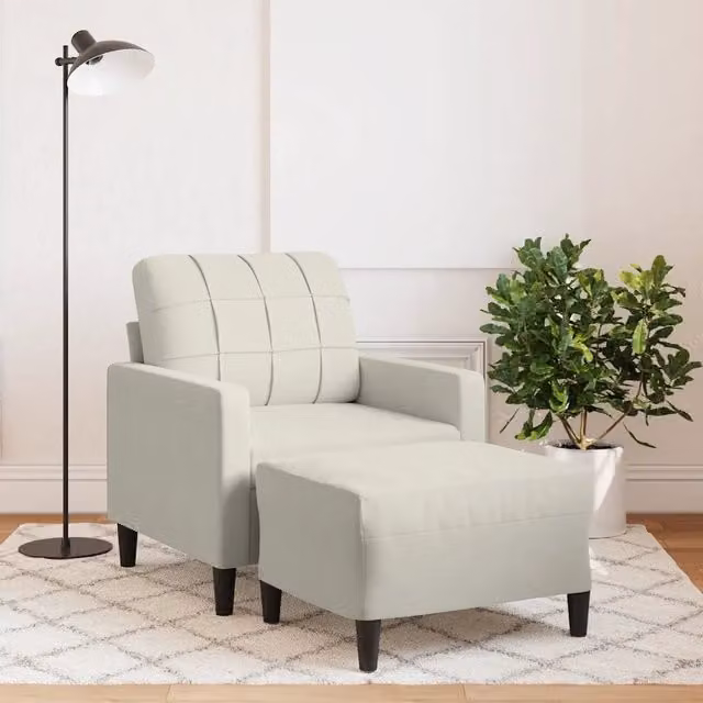 Poltrona con Poggiapiedi vidaXL in Velluto Beige con Struttura in Metallo e Legno per Soggiorno