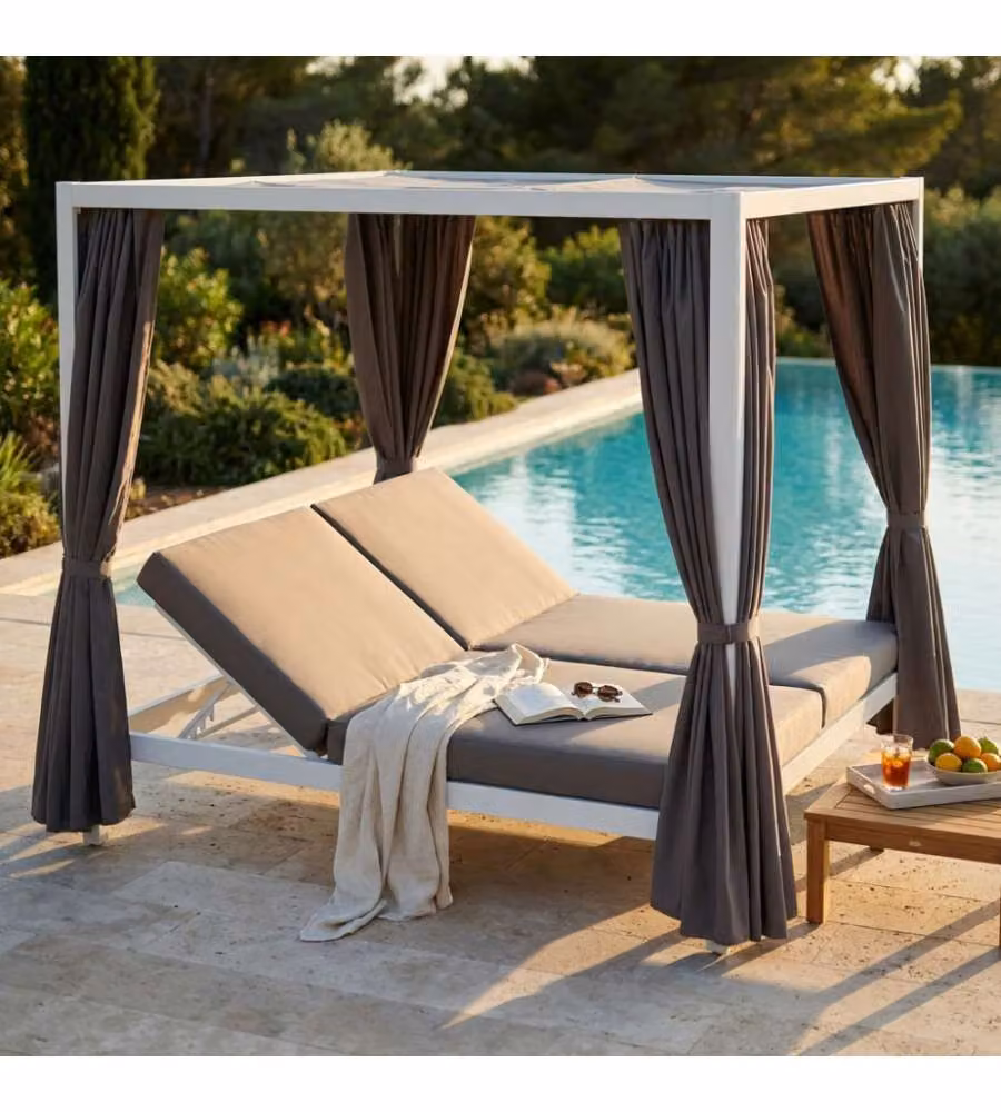 Cosma Gazebo Letto da Giardino in Alluminio Verniciato con Canopy e Poggiatesta Regolabile, Bianco o Antracite, L/P/H: 250 x 149 x 195 cm – 1