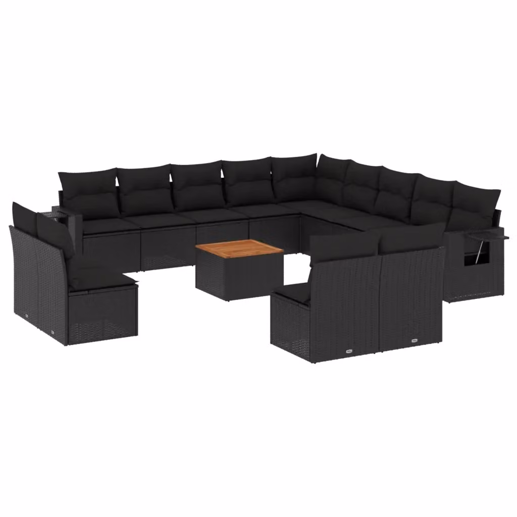 vidaXL Set Divani da Giardino a Forma di L in Polyrattan Nero con Cuscini e Tavolino da Esterno – 2