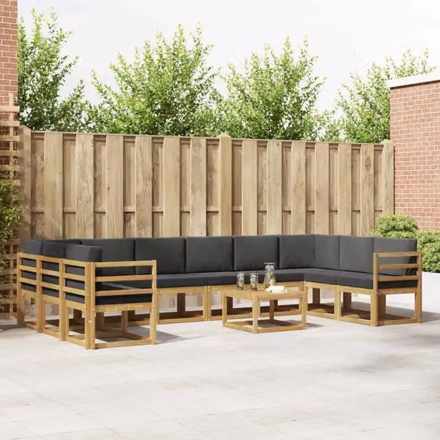 Set di divani da esterno vidaXL a forma di U con tavolo da caffè, composto da 11 pezzi in legno di acacia trattato, colore bianco e antracite – 1